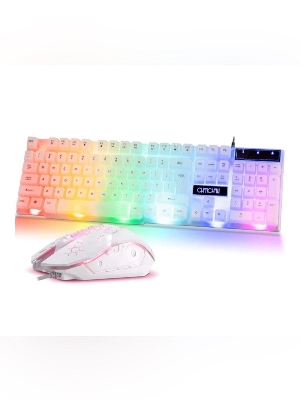 chic White RGB Gaming Keyboard and Mouse Combo - White